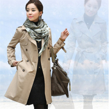 Femmes style coréen Slimming Long Double Breasted Lapel Overcoat Trench Coat